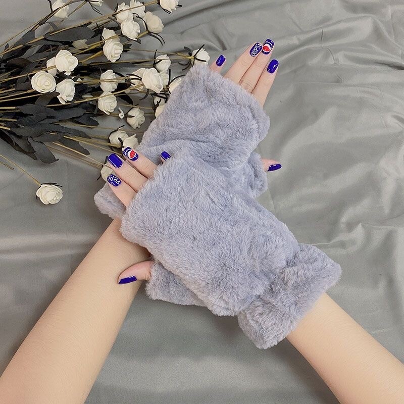 Plüss kesztyű Női Aranyos Téli Meleg Ujjatlan Flip Női Szabadtéri koreai Puha Kesztyű Diák Vastag Telefonos Játékok Író ujjatlan