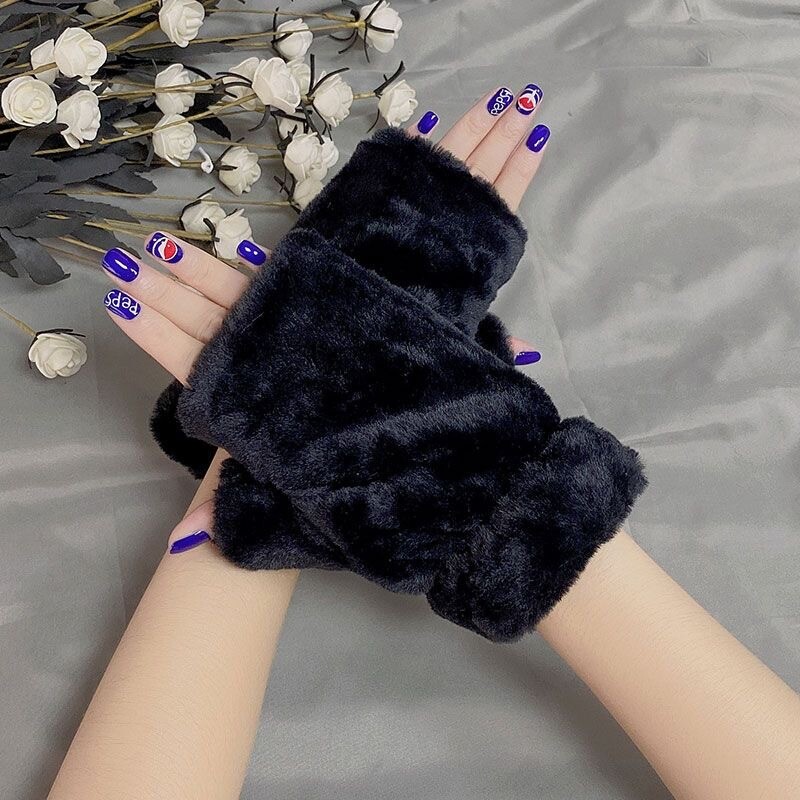 Plüss kesztyű Női Aranyos Téli Meleg Ujjatlan Flip Női Szabadtéri koreai Puha Kesztyű Diák Vastag Telefonos Játékok Író ujjatlan