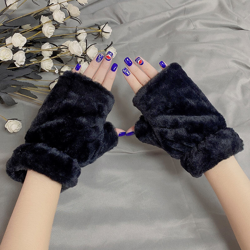Plüss kesztyű Női Aranyos Téli Meleg Ujjatlan Flip Női Szabadtéri koreai Puha Kesztyű Diák Vastag Telefonos Játékok Író ujjatlan