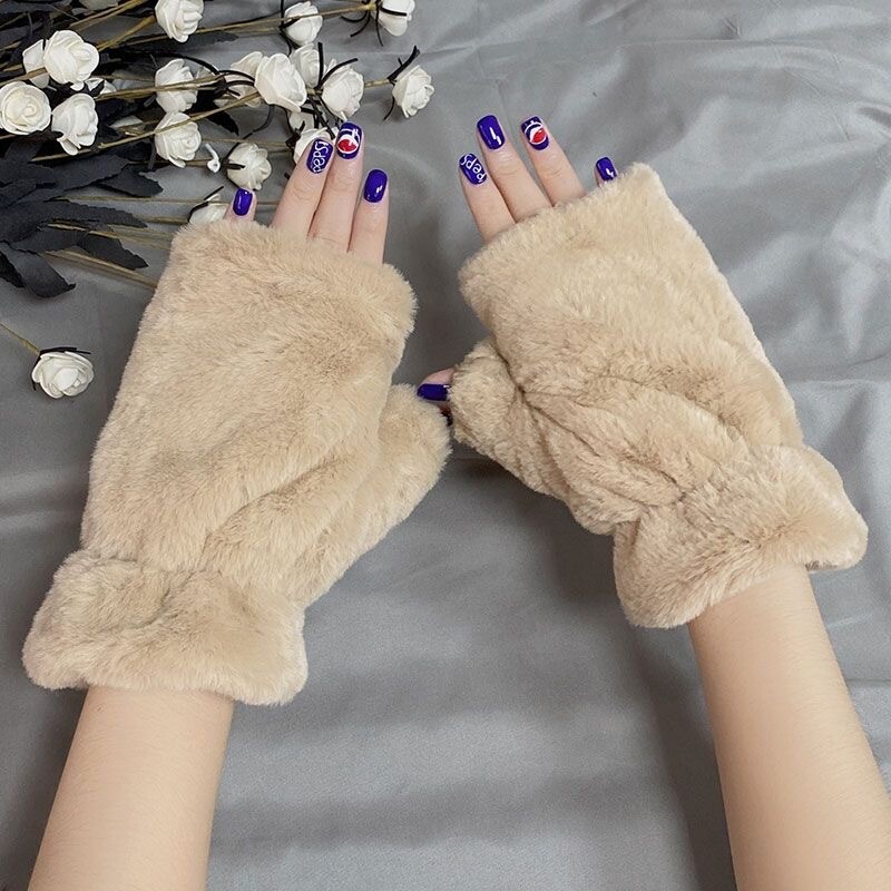 Plüss kesztyű Női Aranyos Téli Meleg Ujjatlan Flip Női Szabadtéri koreai Puha Kesztyű Diák Vastag Telefonos Játékok Író ujjatlan