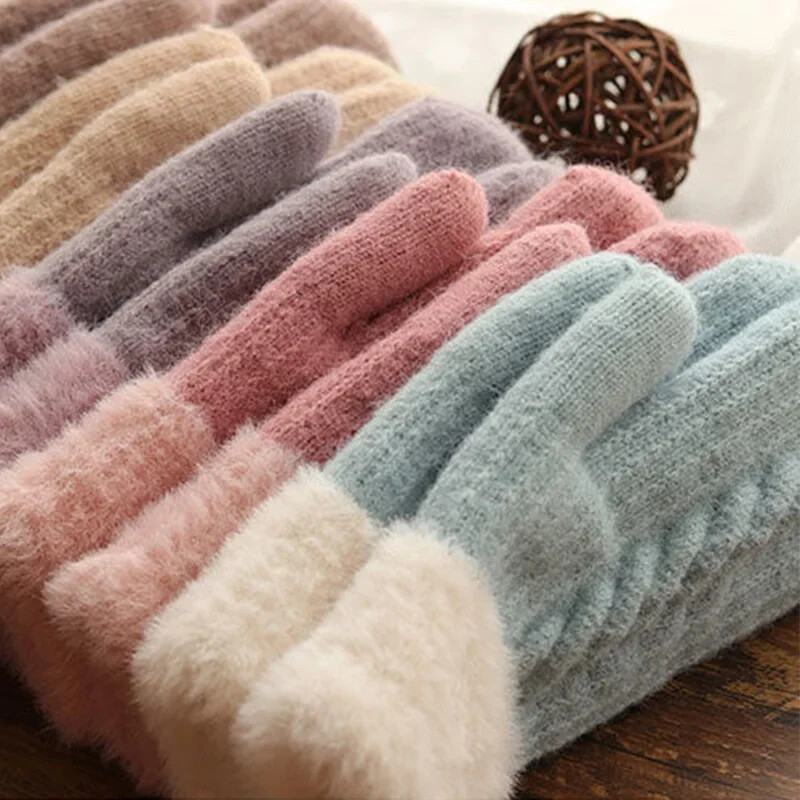 Női meleg téli kesztyűk koreai aranyos plüss vastagított sztreccs kötött ujjatlan kültéri kerékpáros női kasmír horgolt kesztyű Guantes