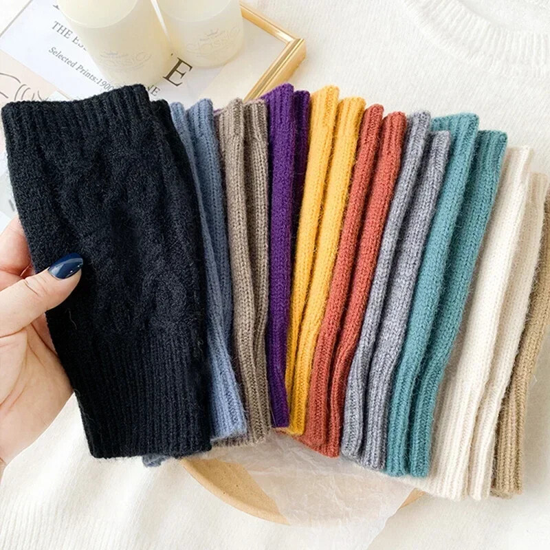 Uniszex félujjas kesztyű nőknek Téli puha meleg gyapjú kötőkaros kesztyű puha meleg félujjas kézi ujjatlan kesztyű Guantes