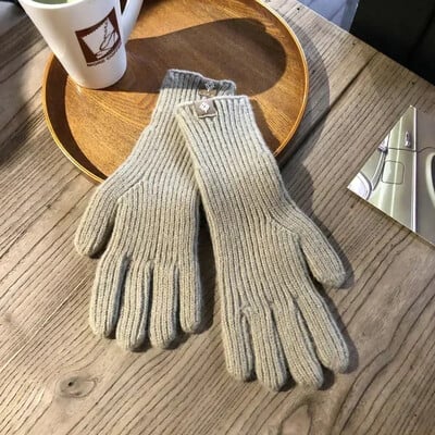 1 páry dámskych vonkajších jesenných zimných rukavíc, zelených, elegantných, teplých, dotykových, ležérnych, dlhých, bielych, vintage, pletených rukavíc