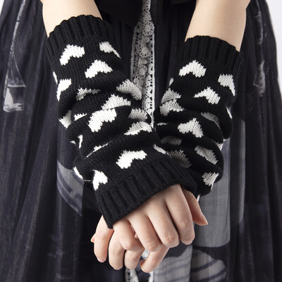 1 чифт Дамски ръкавици JK Японски Kawaii Lolita Arm Sleeve Girl Arm Crochet Knitting Gothic Heart Топли топли ръкавици без пръсти