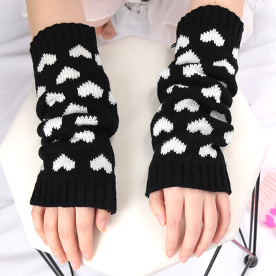 1 pár dámskych JK rukavíc, japonských, kawaii, lolita, dievčenských, háčkovaných, pletených, gotických, srdcových, teplých, bezprstových, ohrievacích rukavíc