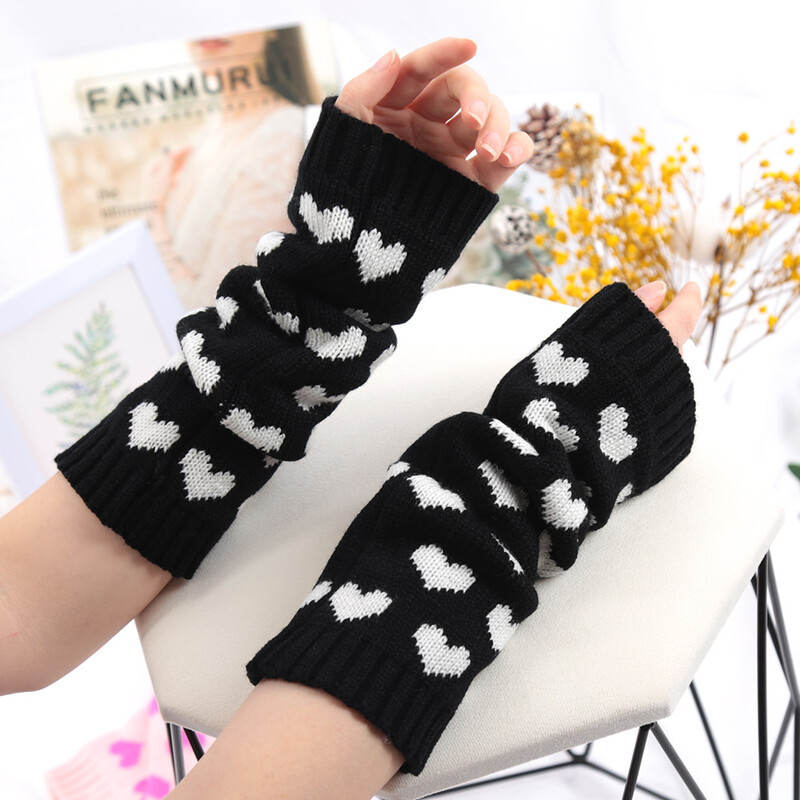 1 pár dámskych JK rukavíc, japonských, kawaii, lolita, dievčenských, háčkovaných, pletených, gotických, srdcových, teplých, bezprstových, ohrievacích rukavíc