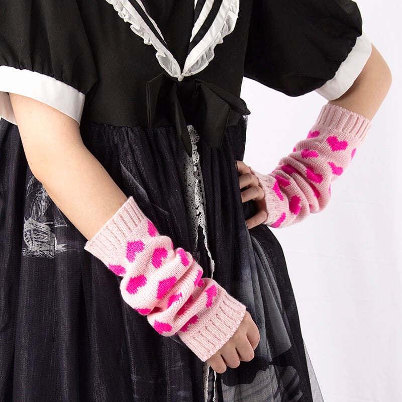 1 pár dámskych JK rukavíc, japonských, kawaii, lolita, dievčenských, háčkovaných, pletených, gotických, srdcových, teplých, bezprstových, ohrievacích rukavíc