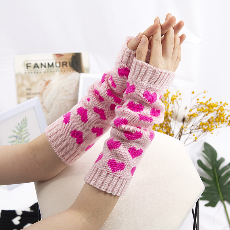 1 pár dámskych JK rukavíc, japonských, kawaii, lolita, dievčenských, háčkovaných, pletených, gotických, srdcových, teplých, bezprstových, ohrievacích rukavíc