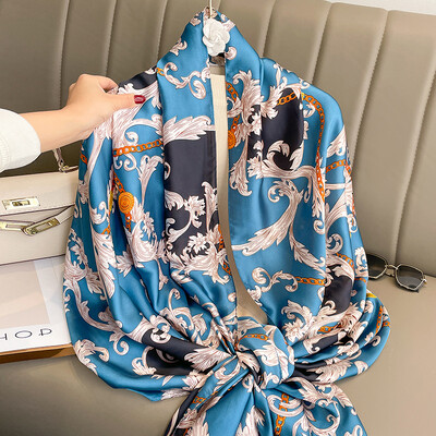 Divat selyem sál női kendő Új nyomtatás Senior Sense Pakolások női őszi és téli vékony temperamentum kendő sima hidzsábokkal