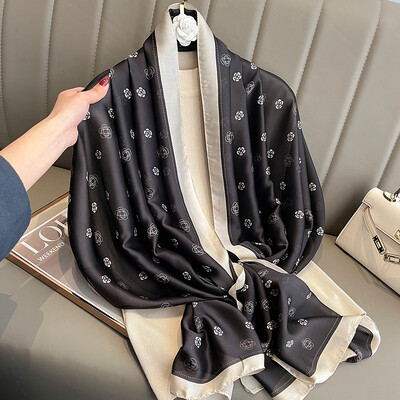 Divat selyem sál női kendő Új nyomtatás Senior Sense Pakolások női őszi és téli vékony temperamentum kendő sima hidzsábokkal