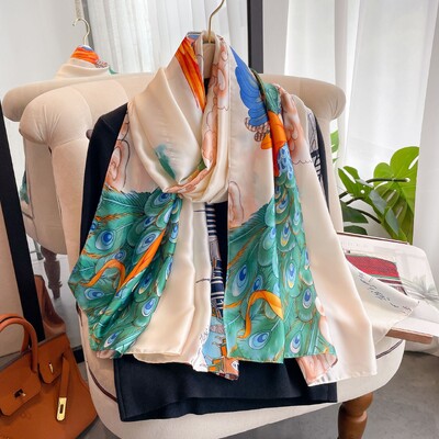 Divat selyem sál női kendő Új nyomtatás Senior Sense Pakolások női őszi és téli vékony temperamentum kendő sima hidzsábokkal