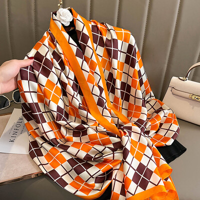 Divat selyem sál női kendő Új nyomtatás Senior Sense Pakolások női őszi és téli vékony temperamentum kendő sima hidzsábokkal