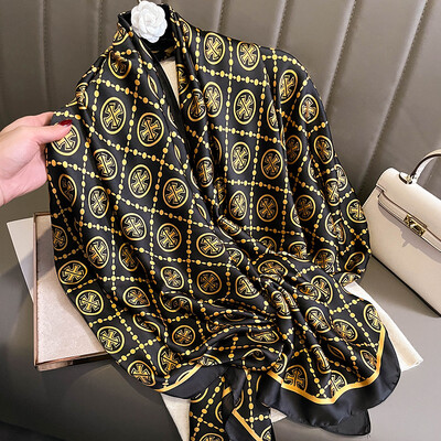 Divat selyem sál női kendő Új nyomtatás Senior Sense Pakolások női őszi és téli vékony temperamentum kendő sima hidzsábokkal