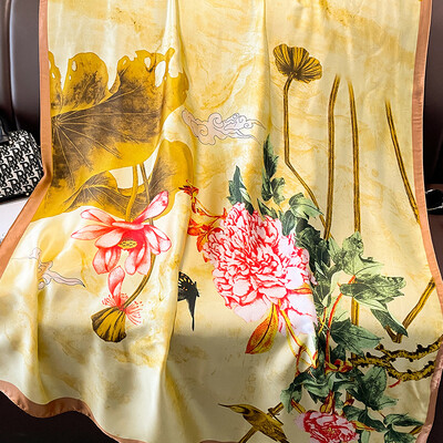 Divat selyem sál női kendő Új nyomtatás Senior Sense Pakolások női őszi és téli vékony temperamentum kendő sima hidzsábokkal