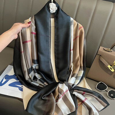 Divat selyem sál női kendő Új nyomtatás Senior Sense Pakolások női őszi és téli vékony temperamentum kendő sima hidzsábokkal