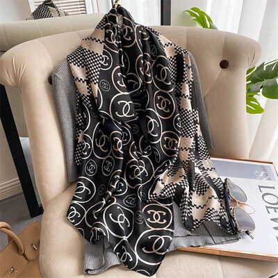 Divat selyem sál női kendő Új nyomtatás Senior Sense Pakolások női őszi és téli vékony temperamentum kendő sima hidzsábokkal