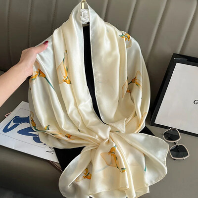 Divat selyem sál női kendő Új nyomtatás Senior Sense Pakolások női őszi és téli vékony temperamentum kendő sima hidzsábokkal