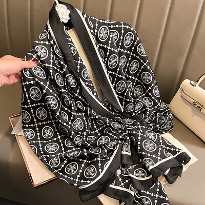 Divat selyem sál női kendő Új nyomtatás Senior Sense Pakolások női őszi és téli vékony temperamentum kendő sima hidzsábokkal