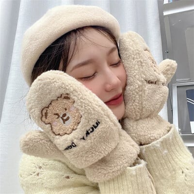 Mănuși de iarnă pentru femei, căptușite cu polar, pentru studenți, cu șapte stele, rezistente la vânt