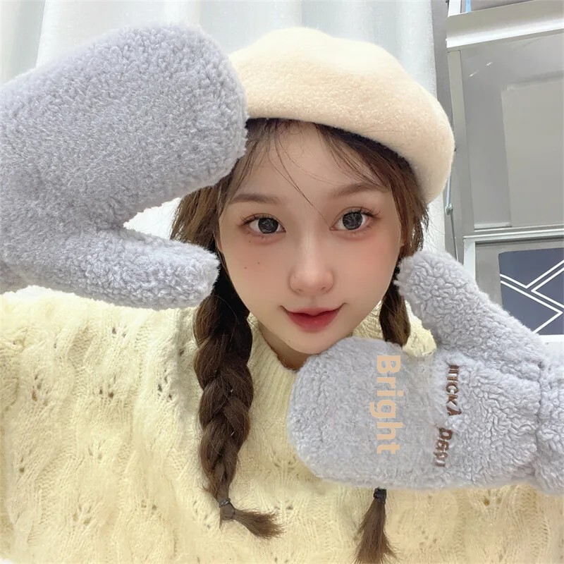 Mănuși de iarnă pentru femei, căptușite cu polar, pentru studenți, cu șapte stele, rezistente la vânt