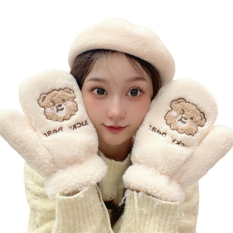 Mănuși de iarnă pentru femei, căptușite cu polar, pentru studenți, cu șapte stele, rezistente la vânt