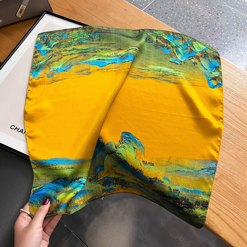 100%-ban természetes, valódi selyem sál női új nyomtatású nyakú hajpánt négyzet alakú kendő, nyakkendő, női hidzsáb poncsó bandana fejpánt 2024