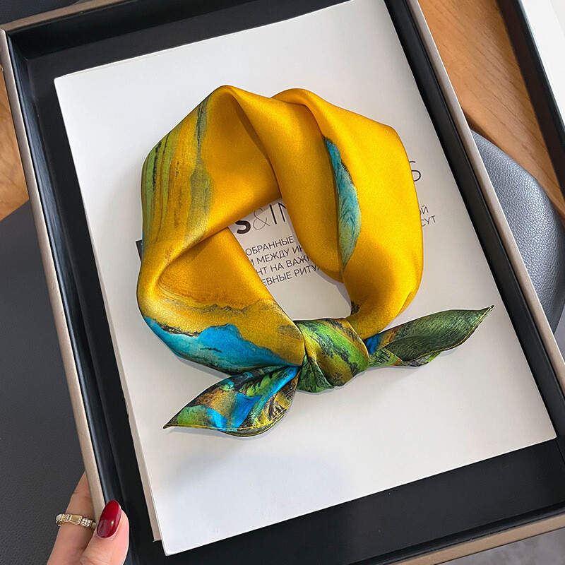 100%-ban természetes, valódi selyem sál női új nyomtatású nyakú hajpánt négyzet alakú kendő, nyakkendő, női hidzsáb poncsó bandana fejpánt 2024