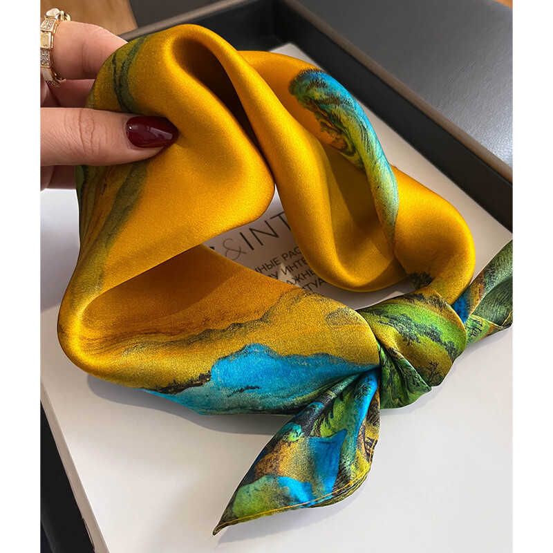 100%-ban természetes, valódi selyem sál női új nyomtatású nyakú hajpánt négyzet alakú kendő, nyakkendő, női hidzsáb poncsó bandana fejpánt 2024