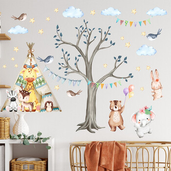 Αφαιρούμενο PVC τοίχου Decal Forest Animal Tree Cloud Star Υπνοδωμάτιο Σαλόνι Παιδικό δωμάτιο