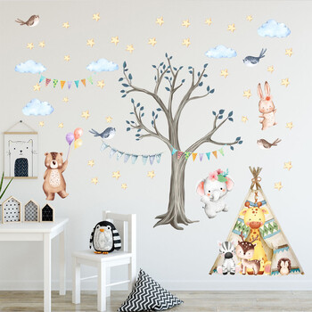 Αφαιρούμενο PVC τοίχου Decal Forest Animal Tree Cloud Star Υπνοδωμάτιο Σαλόνι Παιδικό δωμάτιο