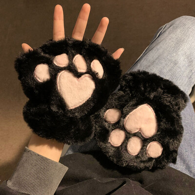 Rajzfilm Aranyos macska karmos mancs kesztyű női plüss ujjatlan meleg puha plüss rövid ujjatlan bolyhos medve macska kesztyű jelmez fél ujj