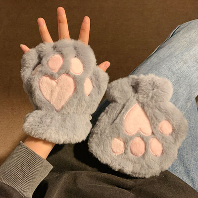 Rajzfilm Aranyos macska karmos mancs kesztyű női plüss ujjatlan meleg puha plüss rövid ujjatlan bolyhos medve macska kesztyű jelmez fél ujj