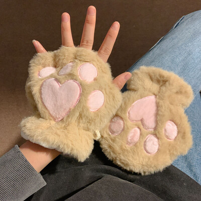 Rajzfilm Aranyos macska karmos mancs kesztyű női plüss ujjatlan meleg puha plüss rövid ujjatlan bolyhos medve macska kesztyű jelmez fél ujj
