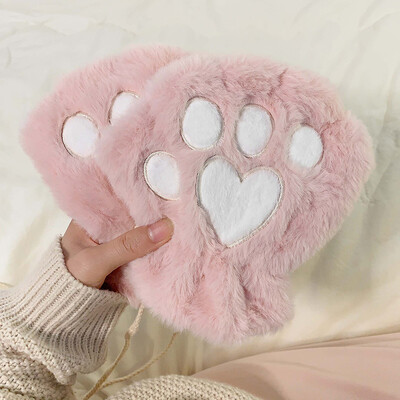 Rajzfilm Aranyos macska karmos mancs kesztyű női plüss ujjatlan meleg puha plüss rövid ujjatlan bolyhos medve macska kesztyű jelmez fél ujj