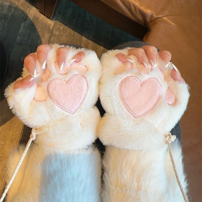 Rajzfilm Aranyos macska karmos mancs kesztyű női plüss ujjatlan meleg puha plüss rövid ujjatlan bolyhos medve macska kesztyű jelmez fél ujj