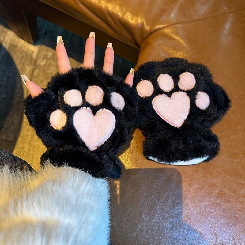 Rajzfilm Aranyos macska karmos mancs kesztyű női plüss ujjatlan meleg puha plüss rövid ujjatlan bolyhos medve macska kesztyű jelmez fél ujj