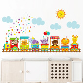 Animale drăguțe din desene animate Tren Soare Nori Autocolante de perete pentru camera copiilor Decalcomanii de perete pentru cameră pentru copii de pepinieră Autocolante decorative pentru casă Decor