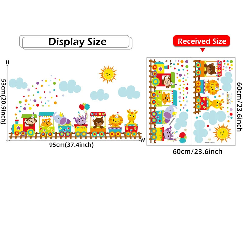 Animale drăguțe din desene animate Tren Soare Nori Autocolante de perete pentru camera copiilor Decalcomanii de perete pentru cameră pentru copii de pepinieră Autocolante decorative pentru casă Decor