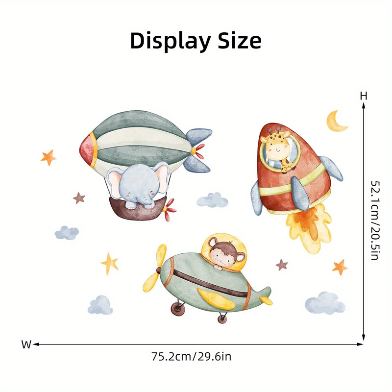 1kom Crtani slon, životinja, raketa, avion, zidne naljepnice za dječju sobu, dječja soba, zidne naljepnice za dječju sobu, dnevnu sobu