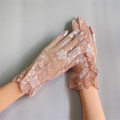 Vară Femei Sexy Dantela Floare Volane Ecran tactil Protecție solară Plasă Respirabil Mănuși Transparente Conducere Ciclism Anti-alunecare