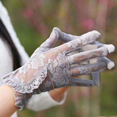 Vară Femei Sexy Dantela Floare Volane Ecran tactil Protecție solară Plasă Respirabil Mănuși Transparente Conducere Ciclism Anti-alunecare