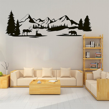 Woodland Decal τοίχου Pine Tree Mountain Bear Moose Forest Wall Αυτοκόλλητο βινυλίου Mountain Landscape Decal Nursery Διακόσμηση δωματίου