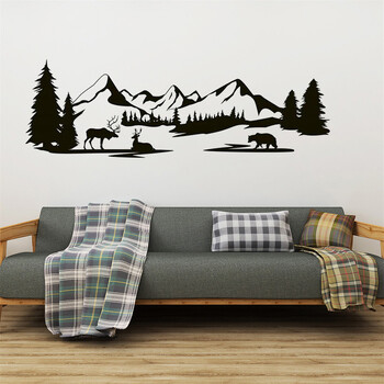 Woodland Decal τοίχου Pine Tree Mountain Bear Moose Forest Wall Αυτοκόλλητο βινυλίου Mountain Landscape Decal Nursery Διακόσμηση δωματίου