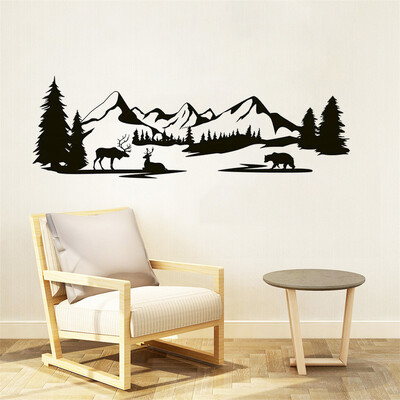 Woodland Wall Decal Pine Tree Mountain Bear Moose Forest Wall Vinyl Sticker Планински пейзаж Decal Детска стая Декор