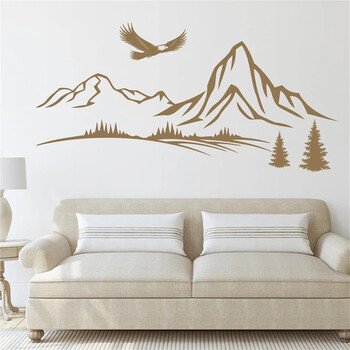 Αυτοκόλλητο βινυλίου Mountains With Trees and Eagle Wall Decal Pine Trees Mountains, Τοπίο διακόσμηση τοίχου