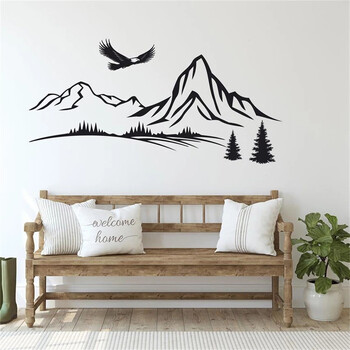 Αυτοκόλλητο βινυλίου Mountains With Trees and Eagle Wall Decal Pine Trees Mountains, Τοπίο διακόσμηση τοίχου