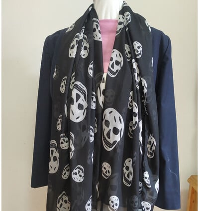 Klasikinis moteriškas, moteriškas, šaunios kaukolės skeleto skara, skara Pashmina šifono šifono šilko paplūdimio skara, hidžabo galvos skara