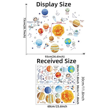 Cartoon Solar System Cosmic Planet Sun Earth Αυτοκόλλητα τοίχου σελήνης για Παιδικό δωμάτιο Υπνοδωμάτιο Αναγνωστήριο Αυτοκόλλητα τοίχου Σχολικός παιδικός σταθμός