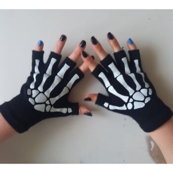 Νέα Punk Gloves Unisex Halloween Skeleton Skull Half Finger Gloves Glow In The Dark Fingerless Stretch Πλεκτά χειμωνιάτικα γάντια