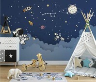 Tapet personalizat univers de desene animate cer înstelat nori astronaut pentru decorarea camerei copilului fundal TV autocolante 3D hârtie de perete